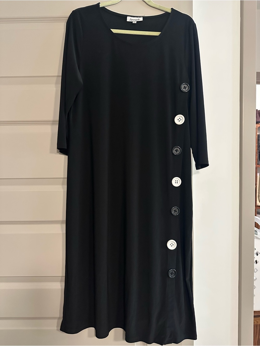 Serengeti Black Midi Dress with Contrast Buttons